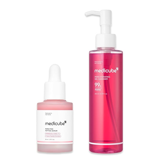 Medicube PDRN Cleanse and Prep Duo: Salmon DNA PDRN Pink Peptide Serum and PDRN Jelly to Foam Cleanser | Pink Duo for Cleansing and Glass Glow Skin | Korean Skin Care