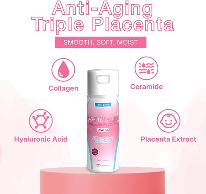 White Label Premium Placenta Essence 180ml – Moisturizing Beauty Lotion with 100% Japan-Made Placenta, Hydrating, Non-Sticky Formula for Smooth & Supple Skin – Fragrance-Free