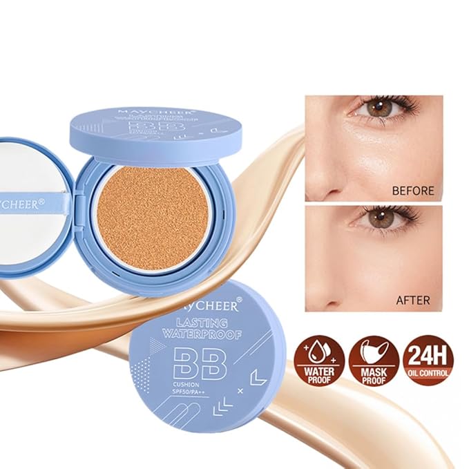 LAMUSELAND Air Cushion BB Cream Foundation with SPF 50, 3 Shades Tinted Moisturizing Waterproof Long-lasting Nude Natural Concealer, Oil Control BB Cream Makeup (Dark, 1)