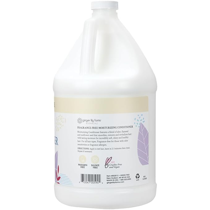 Ginger Lily Farms Botanicals Moisturizing Conditioner for Dry Hair, 100% Vegan & Cruelty-Free, Fragrance Free, 1 Gallon Refill (Pack of 4)