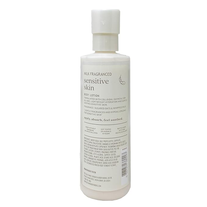 Bath & Body Works Sensitive Skin Milk Fragranced Perfume Mist and Body Lotion Duo Set with a Natural Oats Sample Soap