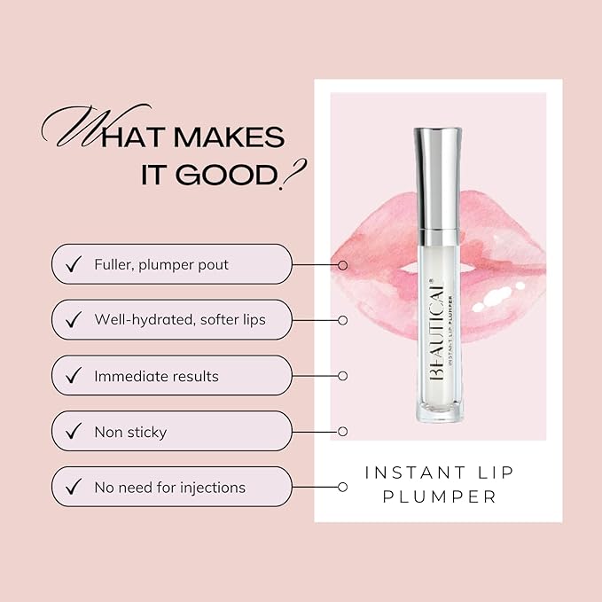 Instant Lip Plumper, Hydrating Lip Serum with Hyaluronic Acid, Guarana & Horse Chestnut Extract, Non-Sticky Moisturizing Lip Plumping Gloss, Anti-Aging Lip Care, 5ml