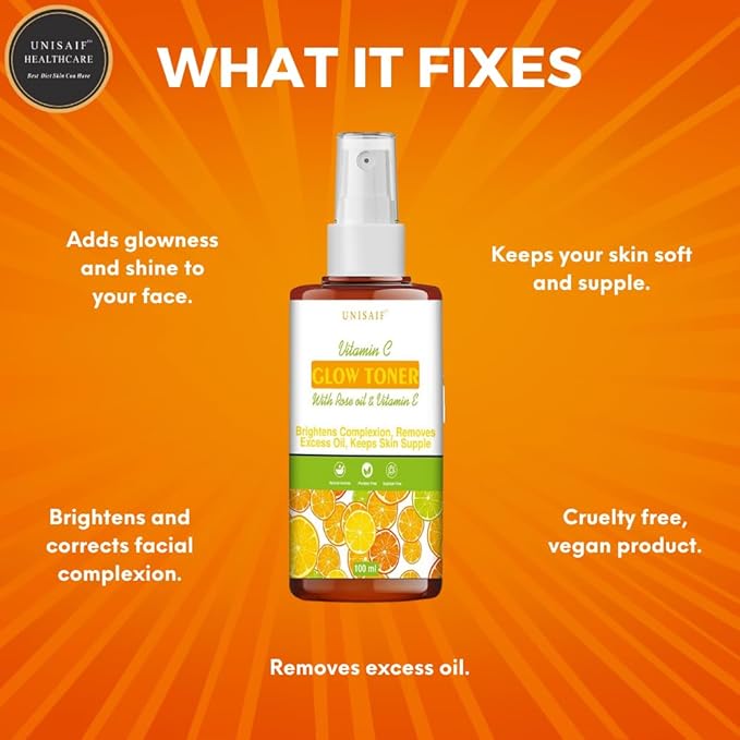 Vitamin C Toner for Face – Vitamin C Glow Sensitive Skin Toner | Facial Toner for Brighter Smoother Skin | Face Toner for Women & Men (3.38Fl oz 100 ml)