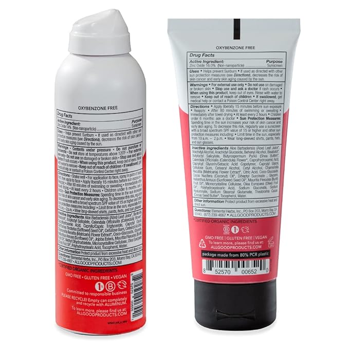 All Good Baby & Kids Mineral Face & Body Sunscreen - UVA/UVB Broad Spectrum, Coral Reef Friendly, Water Resistant, Zinc Oxide - 30 SPF (2) Sprays & (2) Lotions