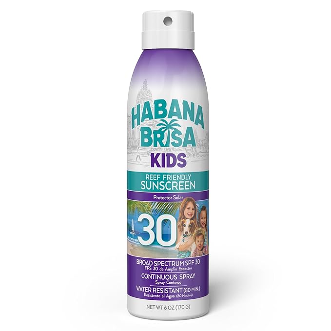 Habana Brisa Kids Reef Friendly Sunscreen Spray, Broad Spectrum SPF 30, Water Resistant, Kids Mineral sunscreen, UVB/UVA Non-Toxic Sun Protection for Kids & Sensitive Skin, 6 oz (1 Pack)