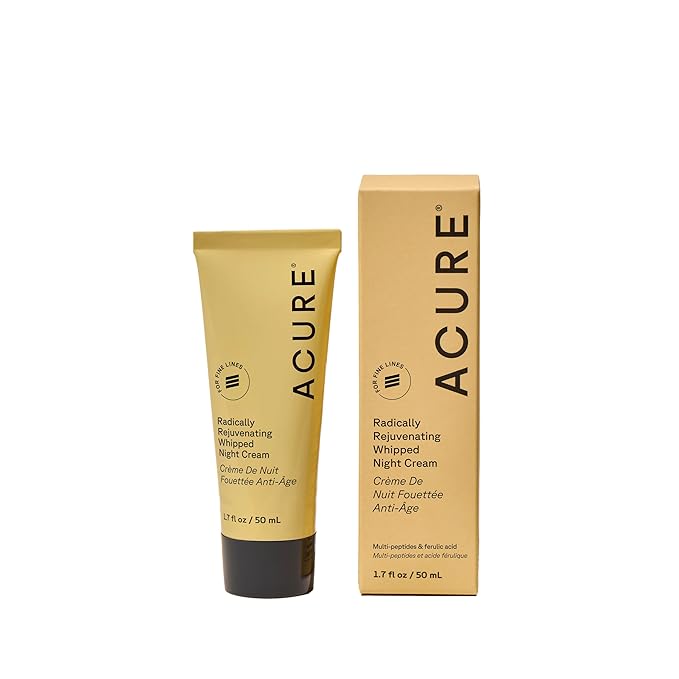 Acure Radically Rejuvenating Whipped Night Cream - Anti Aging Peptide Night Face Cream for Women & Men, Hydrating & Renewing Moisturizer for Fine Lines and Dark Spots with Vitamin C - 1.7 fl oz