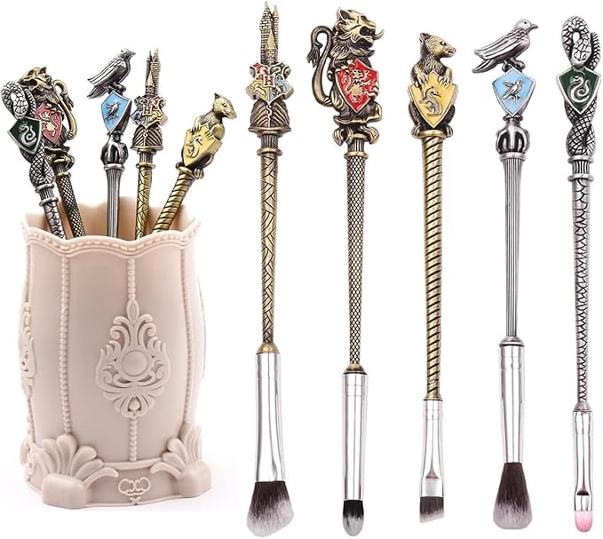 【2 Color Options】 Hary Pottter Gifts Metal Makeup Brushes Set Gifts Wi-zard Wand Makeup Brushes Set for Women Magic Eye Shadow Eyeliner Blending Lip Brush - Brushes Holder Pot Not Included