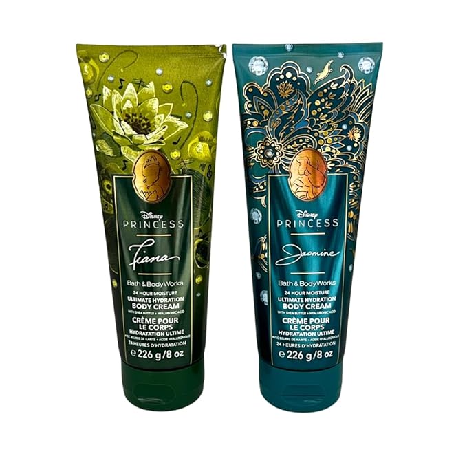 Bath & Body Works PRINCESS COLLECTION Ultimate Hydration Body Cream 2-piece Gift Set with a Bow for Holidays – Full Size – Limited Edition (Tiana & Jasmine)