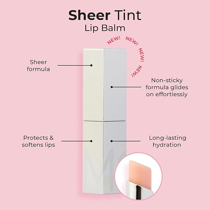 MCoBeauty Sheer Tint Lip Balm Clear - Tinted Lip Gloss Balm with Jojoba Seed Oil for Hydrated Glossy Lips - Buildable Transparent Color, Lip Care Moisturizer - Vegan Cruelty Free Lip Treatment