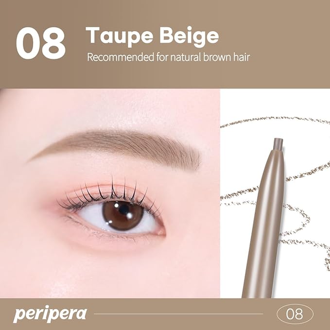 PERIPERA Speedy Skinny Brow (08 Taupe Beige), 1.5mm Precise Eyebrow Pencil, Dual-Sided Fine Tip Shades, Define Fills Brow Make up, K Beauty, Korean Make-up