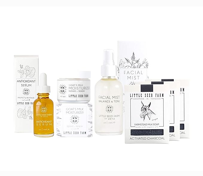 Little Seed Farm Activated Charcoal Bundle - Moisturizer + Soap + Antioxidant Serum + Facial Mist Toner