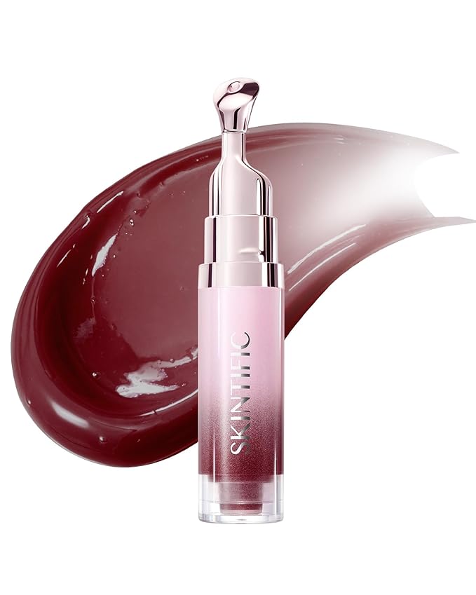 Peptide Brightening Lip Serum, Hydrating & Plumping Tinted Lip Gloss, Moisturizing Lip Balm with Polypeptides & Squalane for Glossy Sheer, Smooth Lips(10U Toast Brick)