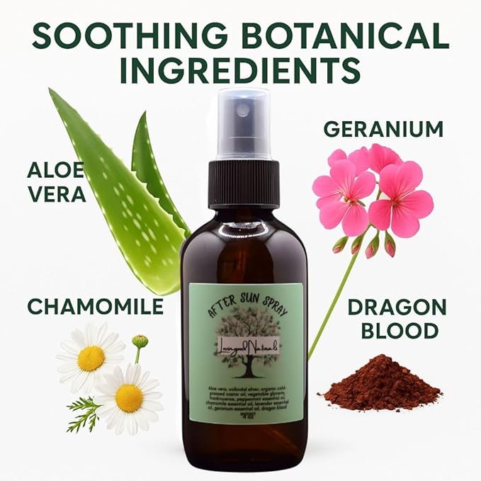 After Sun Spray Soothing Botanical Mist with Aloe Vera, Dragon Blood, & Essential Oils – Cooling Relief After Sun Exposure – 4 oz