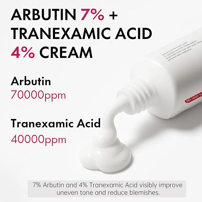 Arbutin 7% + Tranexamic Acid 4% Face Cream for Dark Spots & Uneven Skin Tone – Hydrating, Non-Irritating, Safe for Sensitive Skin 1.76 oz (Pack of 1)