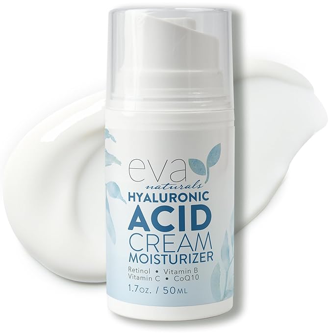 Eva Naturals Hyaluronic Acid Face Cream – Deep Hydration & Firming Moisturizer with Retinol, Vitamin C & Q10 for Anti-Aging, Wrinkle Reduction & Collagen Support – Day & Night Facial Cream - 1.7 Fl Oz