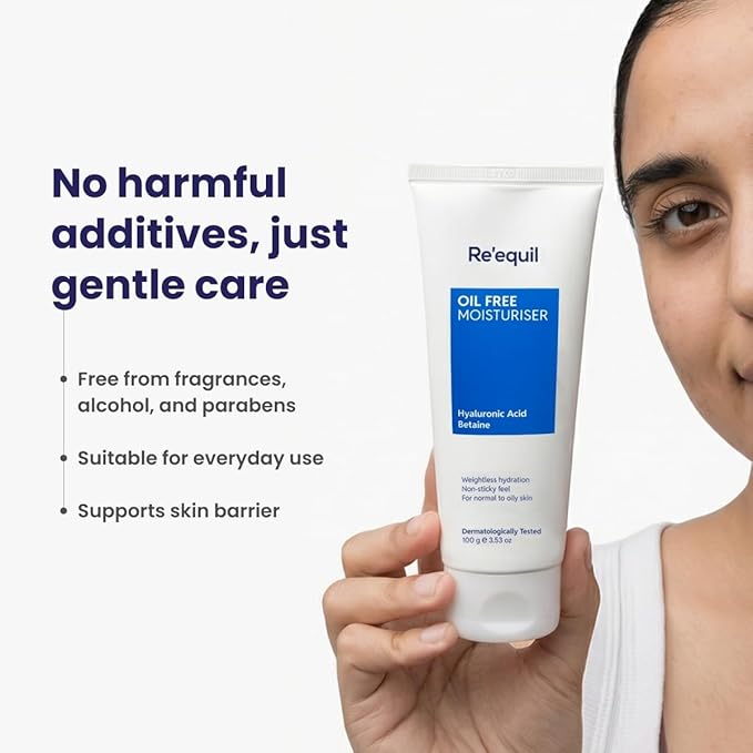 RE' EQUIL Oil Free Moisturiser Lightweight Moisturizer For Face Retains Essential Moisture Prevents Acne Breakouts Suitable For Normal, Oily Combination Skin 100G