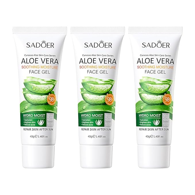 3 PCS Aloe Vera Gel Smoothing After Sun Deeply Hydrating Nourishing Skin Care, for Face Body and Hair - Sunburn, Redness and Itchy Skin Relief 1.41 Fl Oz