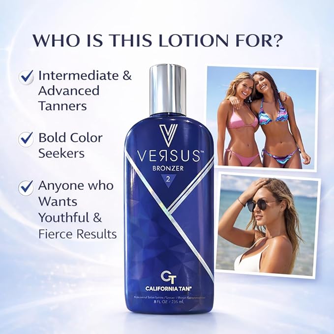 Versus Bronzer Step 2 DHA Indoor Tanning Bed Lotion, Outdoor UV Sun Tan Instant & Delayed Dark Bronzing Cream, Skin Hydrating & Antioxidant Formula, 8 fl oz