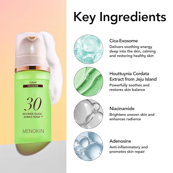 MENOKIN 30 Seconds Quick Bubble Mask [CLEAR] - [Cica] in Micro-bubbles For Soothing & Skin Strengthening, Hydration, Clearer Complexion, Korean Skin Care Essential, 70 Uses, 3.21 fl.oz