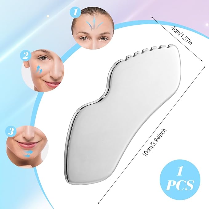Ouligay 2PCS Stainless Steel Gua Sha Tool Facial Sculpting Tool Metal Face Massager Lymphatic Drainage Facial Massage Tool for Jawline Sculpting, Face Massager, Puffiness Reducing, Skin-Care Gift