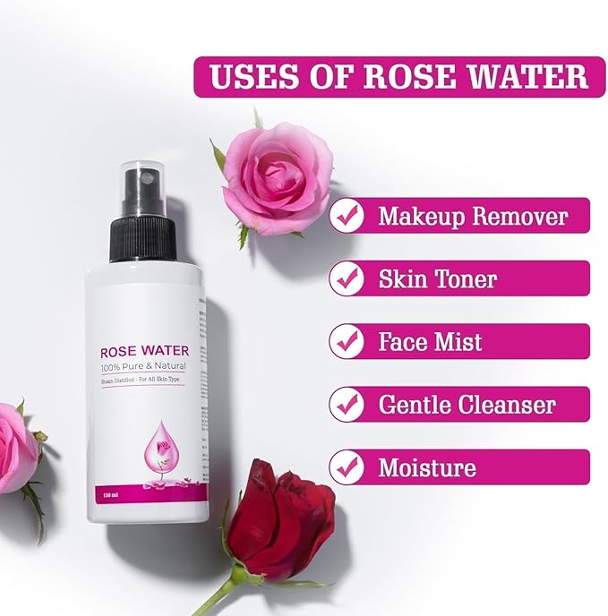 MZ Rose Water (150 ml) | Gulab Jal | for Soothing Any Skin, Hydrating Your Skin, Cleansing Your Pores & Soothing Redness of Skin | Natural & Organic Ingredients
