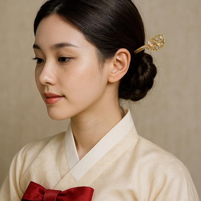 ThinkerValue Pin of Joseon - Korean Traditional Style Hairpin Accessory, Hair Clips, Alloy Base with Gold Plating, Ideal for Gifts or Souvenirs (Pearl Lin)