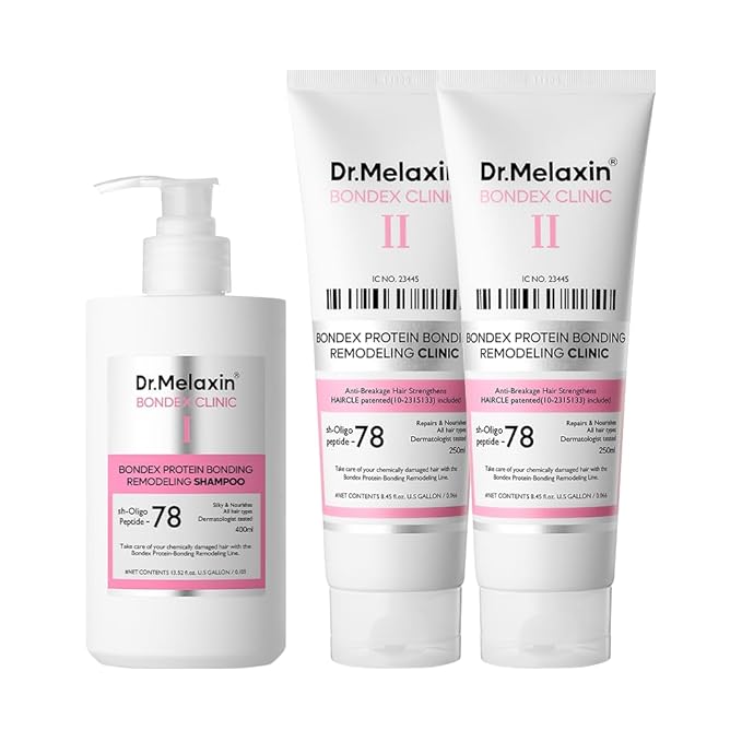 Dr.Melaxin Bondex Protein Bonding Remodeling Conditioner 2ea+Shampoo 1ea | Hair Clinic for Shiny Hair | Strengthening Keratin & Peptides Bonder | Repair & Restore Strength of Dry, Damaged Hair