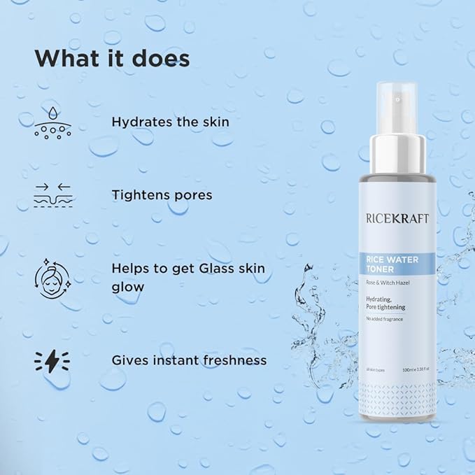 DK Refreshing Rice Water Toner | Korean Face Toner Plus Mist for Glowing Skin| Hydrating and Pore Tightening| for Men and Women| All Skin Types |100ml