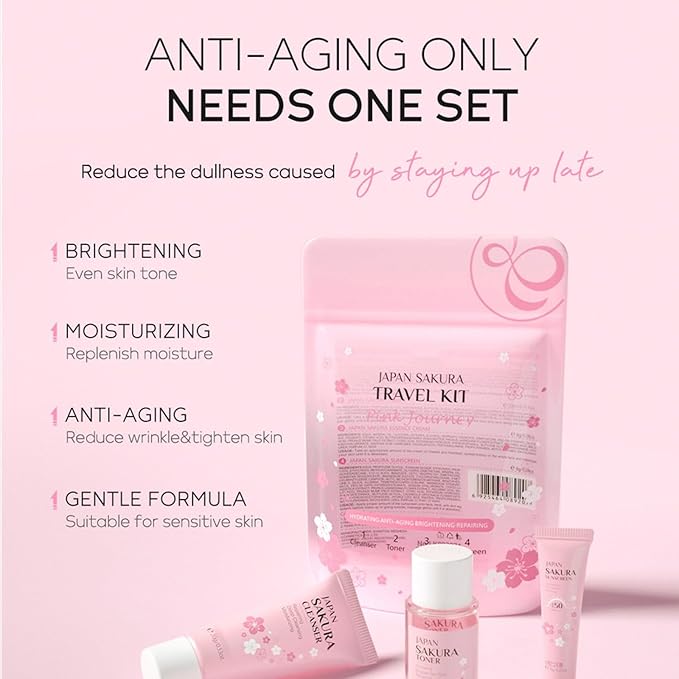 4pcs Travel Set Sakura Face Care Set,Gift Set with Cleanser,Toner,Face Cream,Sunscreen - Face Care Set for Teen Girls Beauty Products For Women