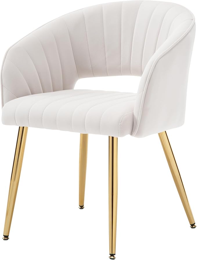 Westice Velvet Home Office Desk Chair Set of 1, Modern Tufted Vanity Chairs with Gold Metal Legs, Upholstered Accent Armchair for Living Room Restaurant, White