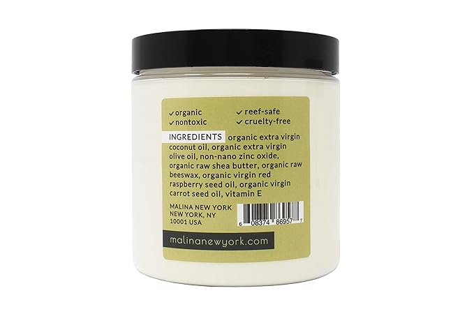 Malina™ Organic Olive Oil Natural Sunscreen | SPF 30+ | Nontoxic | Baby-Safe | Reef-Safe | No Preservatives | No Synthetic Fragrance (8 Fl Oz)