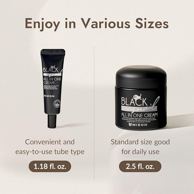 MIZON Black Snail All In One Cream Intensive Korean Skin Care Facial Moisturizing Snail Mucin Extract Travel Size (1.18 fl oz)