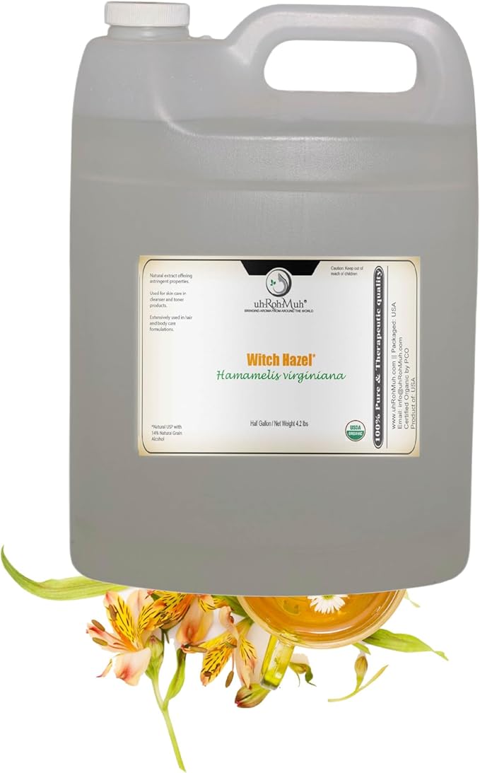 Witch Hazel Natural USP Oil – 100% Pure Astringent with 14% Natural Grain Alcohol | Hamamelis Virginiana Extract for Face, Skin, Hair & Wellness | Half Gallon | Net Weight 4.2 lbs