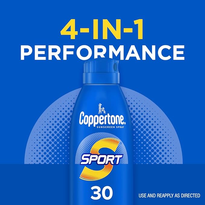 Coppertone SPORT Sunscreen Spray SPF 30, Water Resistant Sunscreen, Broad Spectrum Spray Sunscreen SPF 30, 5.5 Oz Spray (Pack of 2)