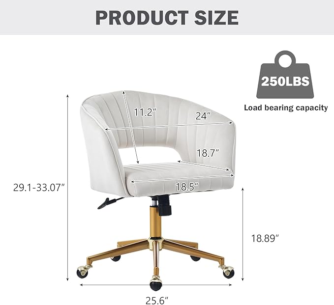 Kiztir Vanity Chair with Wheel, Modern Velvet Home Office Chair with Back, Criss Cross Armchair for Vanity, Living Room, Bedroom and Study (Beige)