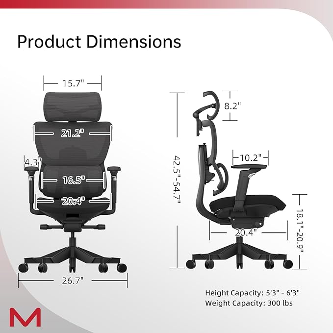 S3P Ergonomic Office Chair with High-Density Foam Seat & VTS Sliding Backrest - High Back Desk Chair with 150° Recline, 3D Cantilever Headrest, Adaptive Lumbar Support for Home Office