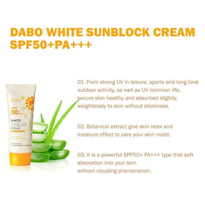 DABO White Sunblock Cream SPF50+ PA+++ 70ml / 2.36 fl. oz. x 2Pack UV Protection Without Stickiness