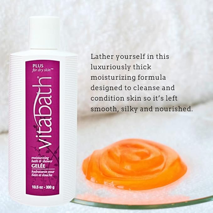 Vitabath Plus For Dry Skin Moisturizing Bath & Shower Gel Wash Nourishing Replenishing Oils Deeply Hydrate & Soothe Dryness - Body Cleanser Skin Restore & Foaming Gelee - 10.5 oz