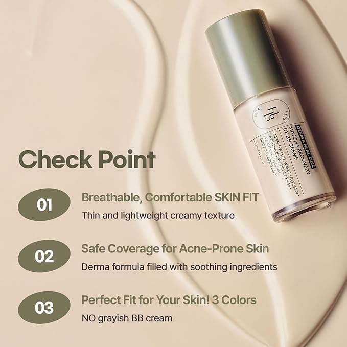 HEVEBLUE Derma Zinc Matcha MX BB Cream 0.5 IVORY – Lightweight Creamy BB with Hydrating Adherence, Gentle for Sensitive Skin, Natural Skin Correction, No Gray Cast, Green Tea, 6 Shades