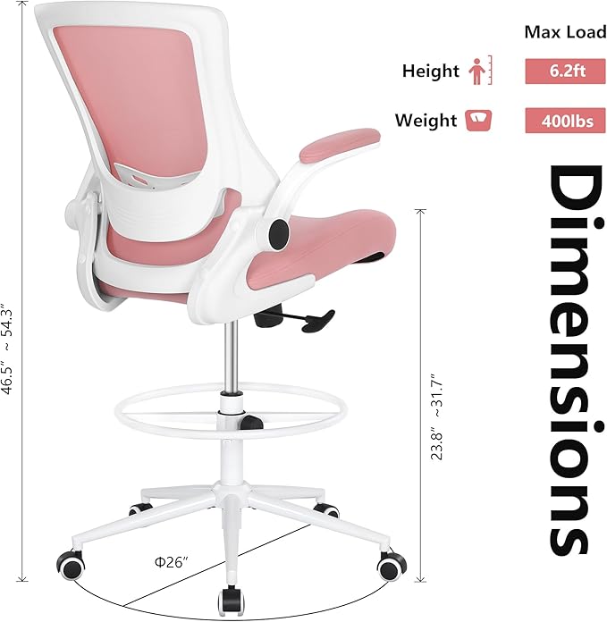 Misolant Tall Office Chair, Drafting Chair for Standing Desk, High Office Chair with Adjustable Lumbar Support, Flip-up Arm and Footrest Ring, Tall Drafting Chair for Bar Height Desk