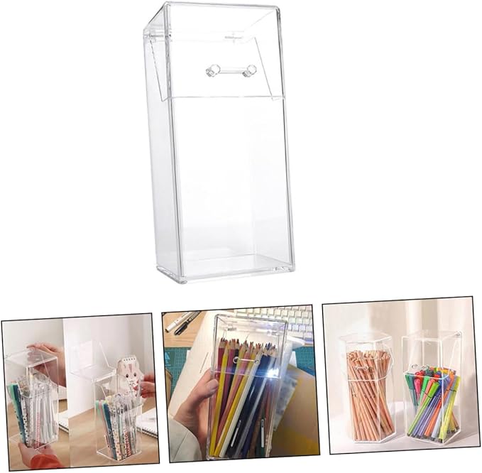 DOITOOL Acrylic Makeup Brush Holder with Lid Clear Pen Holder Storage Box Dust-Free Cosmetic Organizer for Vanity and Desktop 4.33 X 3.35 X 4.33 Inch