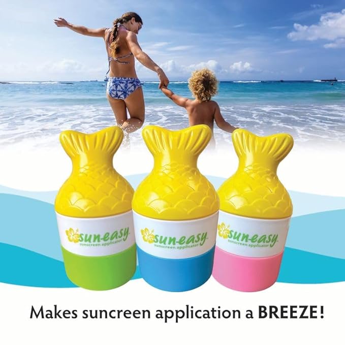Sun-Easy Sunscreen Applicator, Refillable Roll-On with Sponge for Kids and Babies, Fun, Fast and Mess-Free application, Holds 80 ml, Fish/Pink Cap