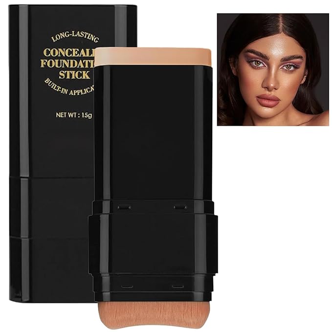 Foundation Stick, 2 in 1 Dual-Ended Long-Lasting Concealer Foundation Stick, Water Proof Concealer Sticks with Brush, Full Coverage for Dark Circles & Blemishes, Matte Finish for Face Makeup (05)
