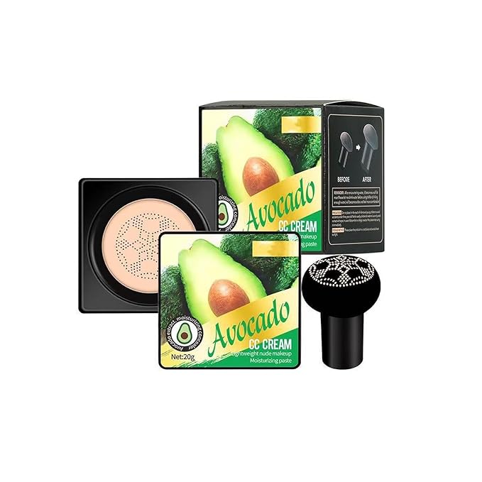 Air Cushion CC Cream Foundation Makeup, Avocado BB Cream for Mature Skin, Color Correcting CC Cream Long Lasting Waterproof Natural Full Coverage Foundation, Moisturizing Concealer (Ivory)