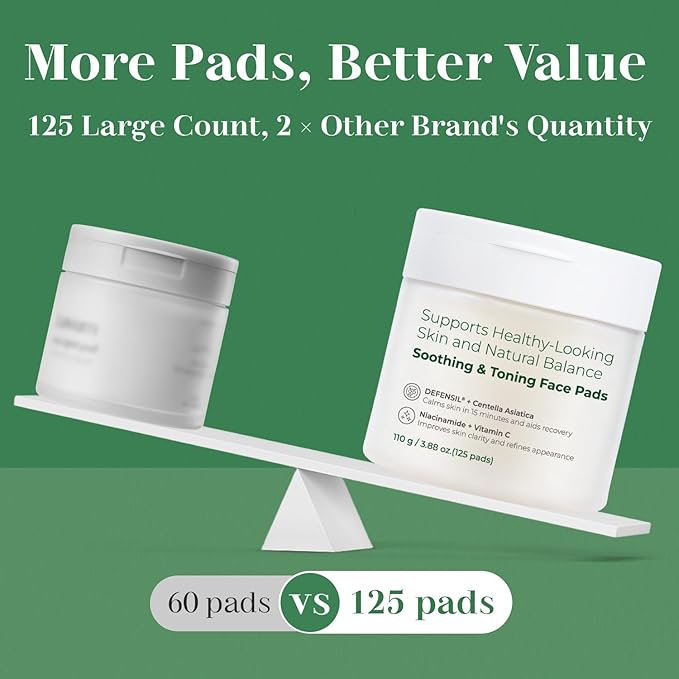 Toner Pads Face Exfoliator Dark Spots Removal Pads, Soothing with DEFENSIL®,Tea Tree | Wrinkle Minimizing with Peptides, Niacinamide for All Skin Types（125 Counts）