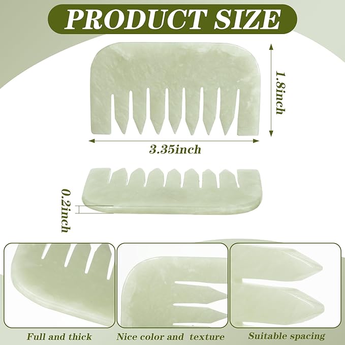 Geiserailie 2 Pcs Jade Combs Esthetician Supplies Massage Stone Hair Gua Sha Scraping Scalp Comb Facial Massage Tool Handheld Head Tools Head Caring Therapy Mother's Day for Women(Square Style)