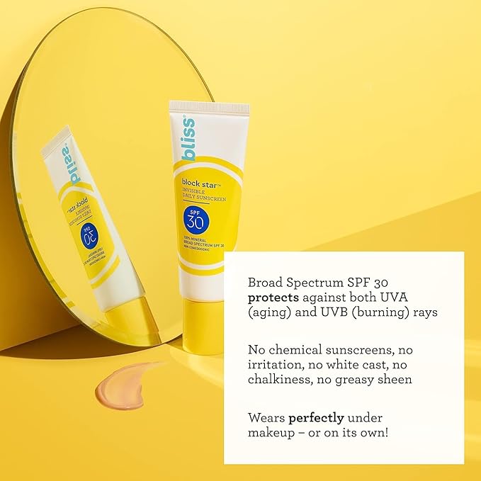 Bliss Block Star Tinted Face Sunscreen SPF 30-1.4 fl oz. - 100% Mineral Broad Spectrum Sunscreen With Zinc Oxide & Titanium Dioxide - Non Greasy Invisible finish