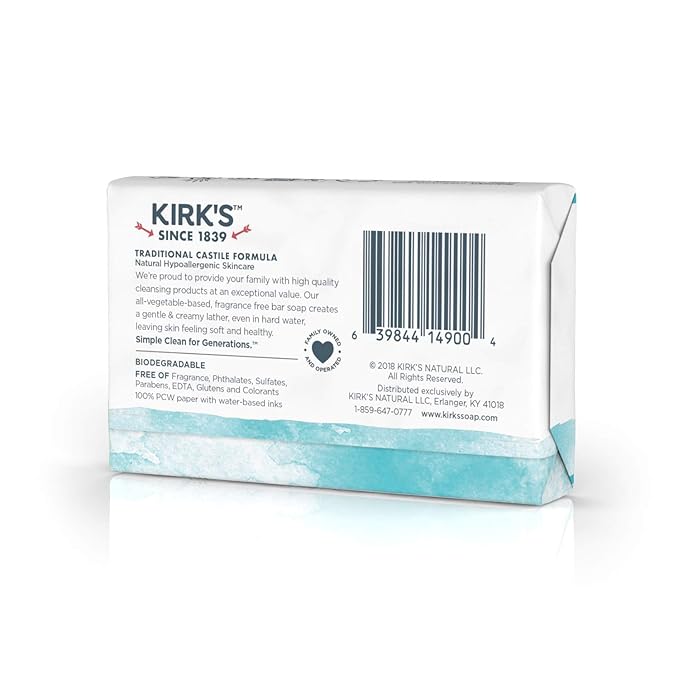 Kirk's Fragrance Free Castile Bar Soap (Pack of 6)