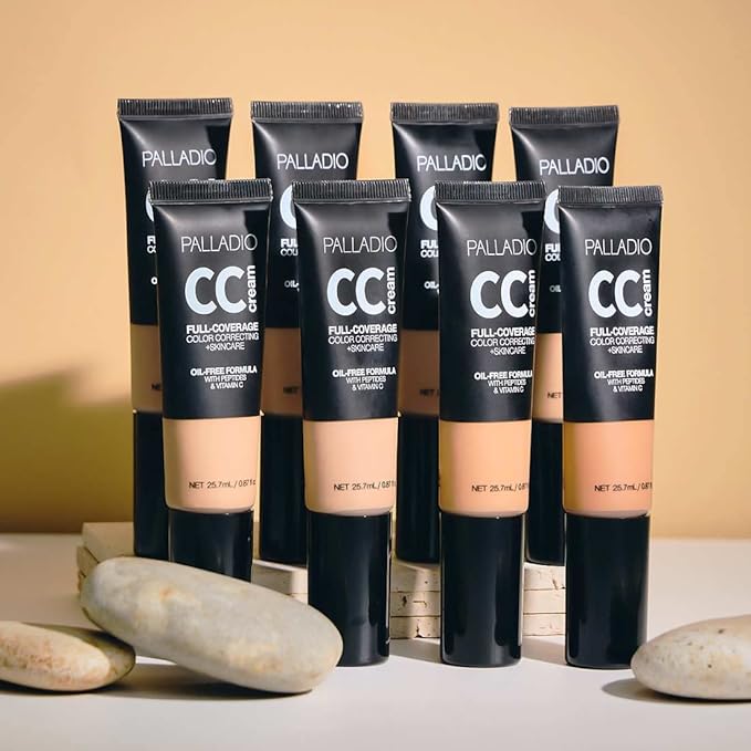 Palladio Full-Coverage Color Correction CC Cream, Oil-Free with Peptides & Vitamin C, Best for Correcting Redness and Uneven Skin Tone, Buildable Foundation Coverage (Rich 51W)