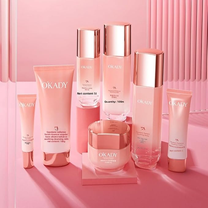 Squalane 7-Piece Skincare Set for Hydrating & Moisturizing - Cleanser, Toner, Serum, Cream - Non-Greasy, Lightweight, Soothes Skin & Brightens (Squalane Radiance Comfort Seven-Piece Set)